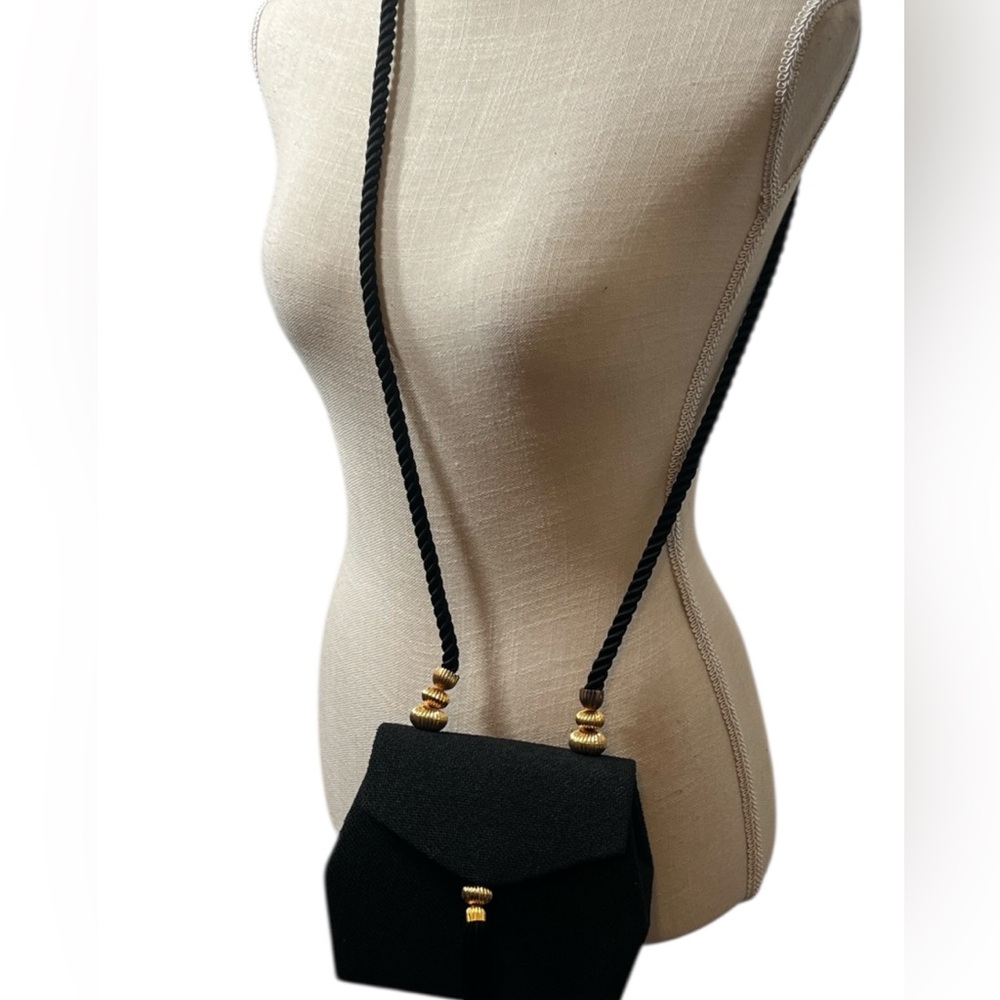 NWOT Elegant Black Evening Handbag with Gold Accents by Columbine